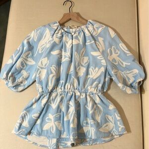 Stine Goya Top - Women's Small Blue White - Floral Peplum